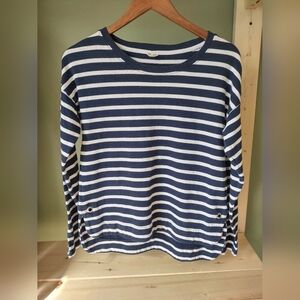 The Black Dog Navy/White Striped Ladies Hadley Mariner Top Size Sm. 100% Cotton